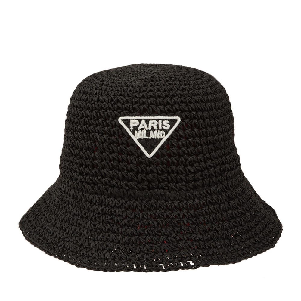 Black PARIS Embroidery Straw Tote Bag & HAT SET
